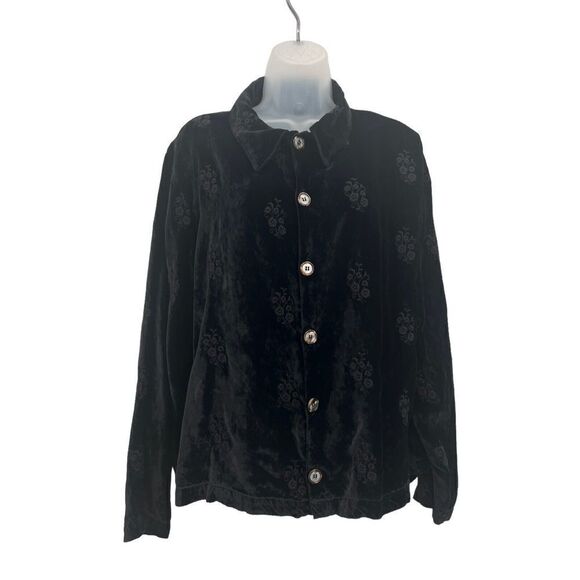 CP Shades Crushed Velvet Rayon Button Down Sz Medium Black Embroidered Top Boho - Picture 1 of 16